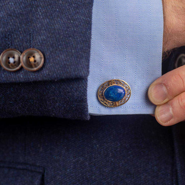 Antique Art Deco Gold Lapis Cufflinks Mens Suit