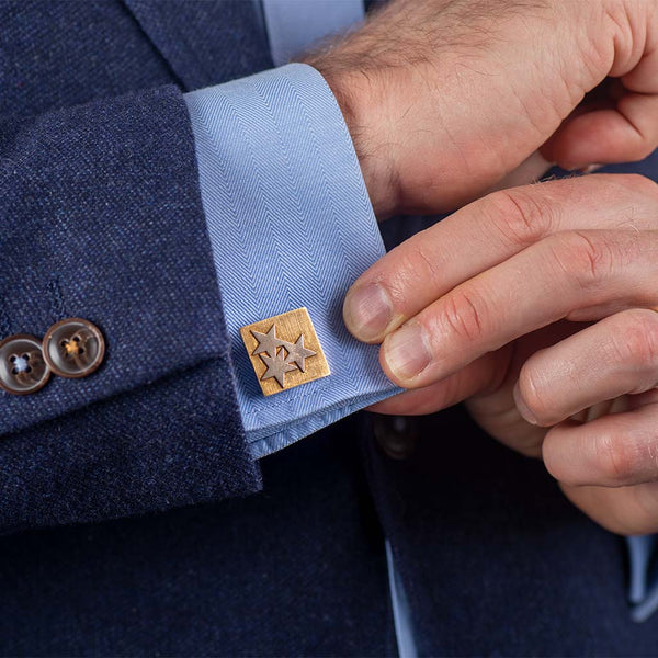 Vintage Gold Star Square Cufflinks Designer BIRKS with mens suit