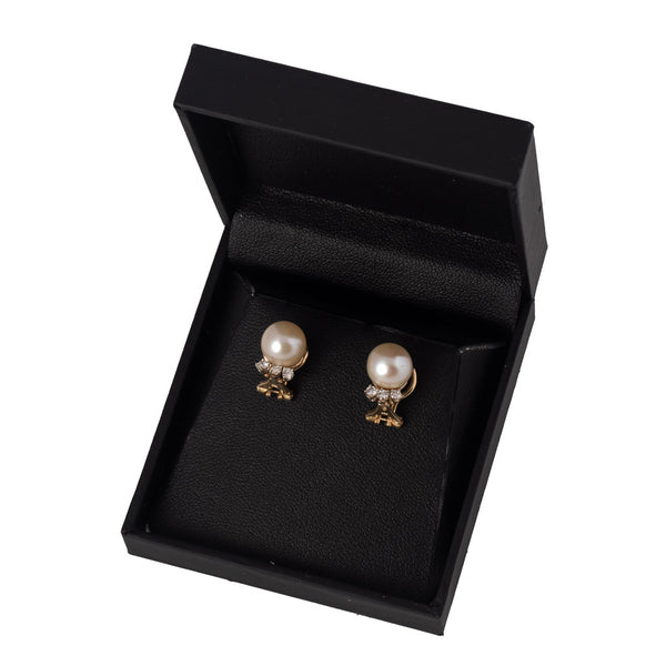 Vintage Jewellery Cultured Pearl and Diamond Earrings In Box