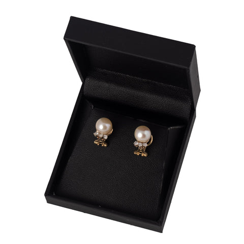 Vintage Jewellery Cultured Pearl and Diamond Earrings In Box