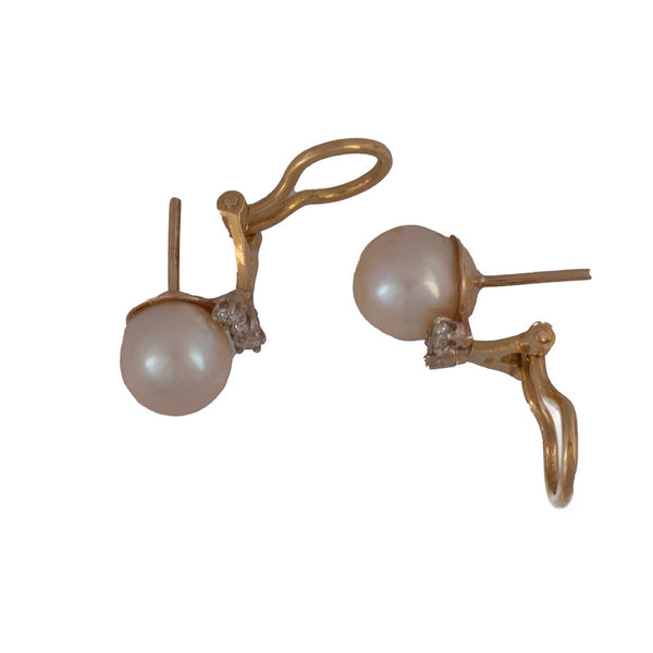 Vintage Jewellery Cultured Pearl and Diamond Earrings Clasp