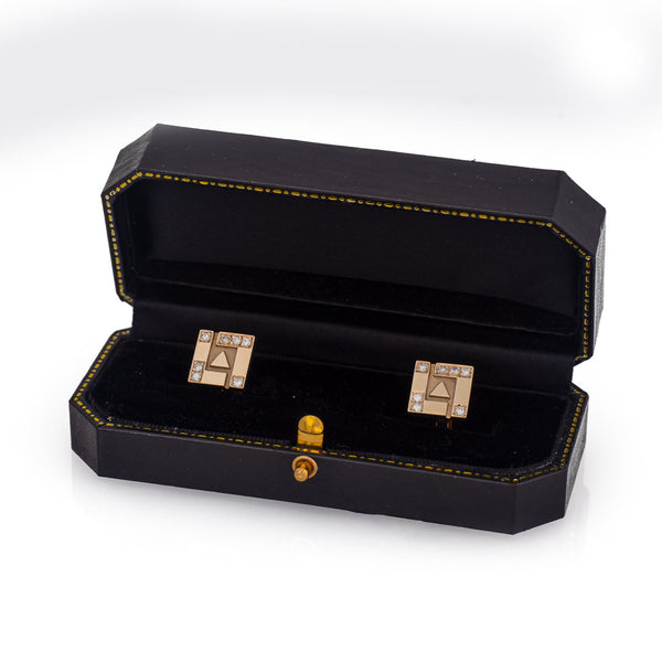 Vintage Gold and Diamond Square Cufflinks in Box