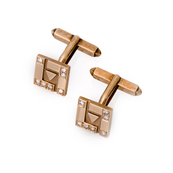 Vintage  Gold and Diamond Square Cufflinks T Bar