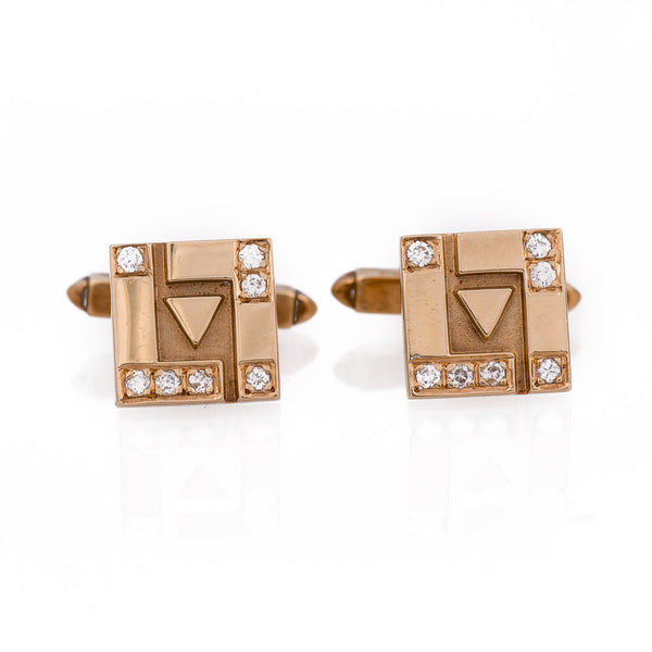 Vintage  Gold and Diamond Square Cufflinks Edge