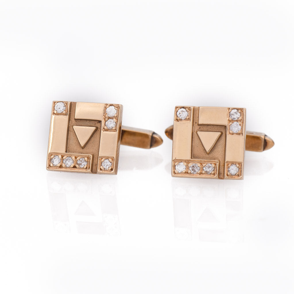 Vintage  Gold and Diamond Square Cufflinks