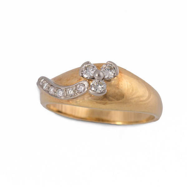 Antique Art Deco 14ct Gold Diamond Flower Ring