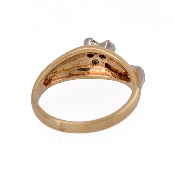 Antique Art Deco 14ct Gold Diamond Flower Ring INterior