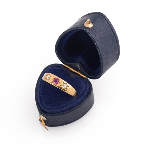 Antique 18ct Gold Edwardian Ruby and Diamond Gypsy Ring in box