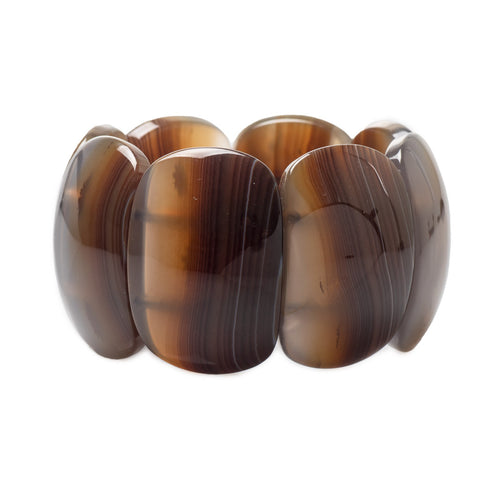 Banded Agate Brown and Grey Toned Stretch Bracelet Bangle