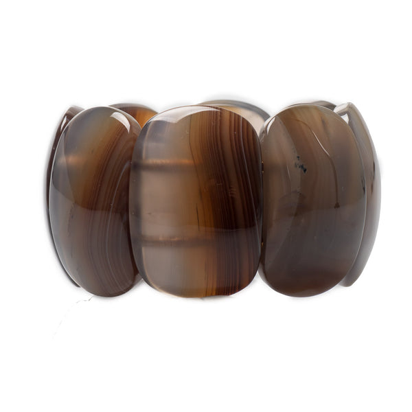 Banded Agate Brown and Grey Toned Stretch Bracelet Bangle Striations