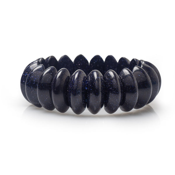 Blue Goldstone Quartz Sparkle Stretch Bracelet Front