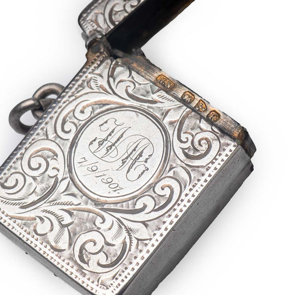 Antique Edwardian Sterling Silver Vesta Case Inscription