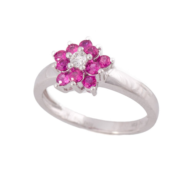 Modern Diamond & Ruby Flower Style Ring Side
