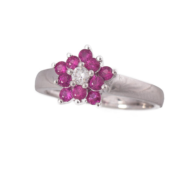 Modern Diamond & Ruby Flower Style Ring Edge