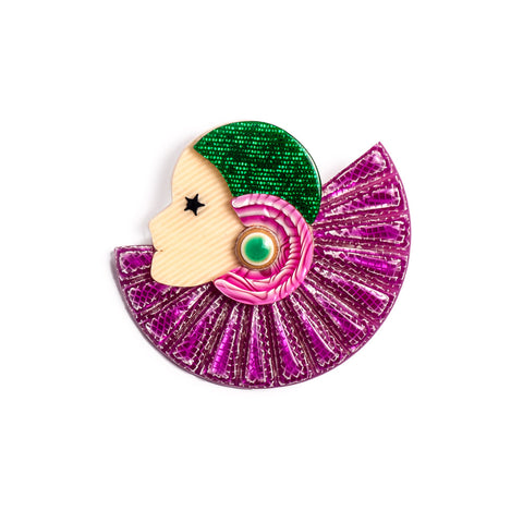 Vintage Designer Lea Stein Half Collerette Brooch French