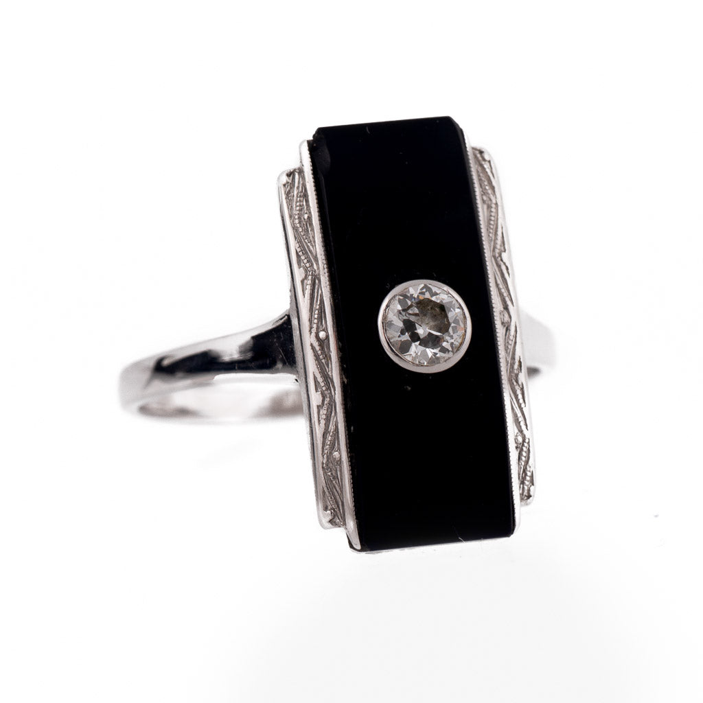 Antique Art Deco White Gold Onyx and Diamond Ring Vintage Jewellery Australia Online Vintage Antique Jewellery