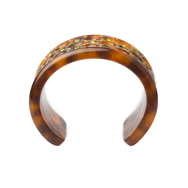 Original Vintage Resin Cuff Bangle with Faceted Coloured Paste Edge