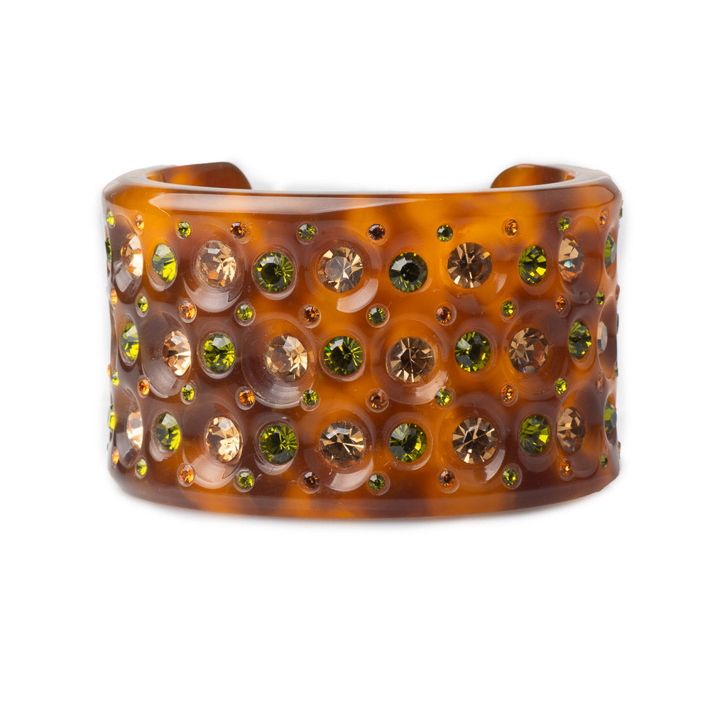 Original Vintage Resin Cuff Bangle with Faceted Coloured Paste