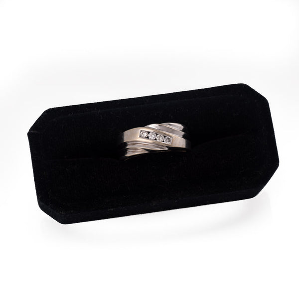 Art Deco Style White Gold Mens & Unisex Diamond Ring in holder
