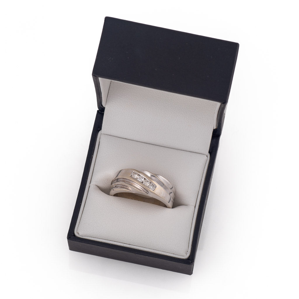 Art Deco Style White Gold Mens & Unisex Diamond Ring in box