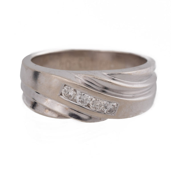 Art Deco Style White Gold Mens & Unisex Diamond Ring Front View