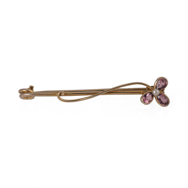 Antique Edwardian Amethyst Bar Brooch Front