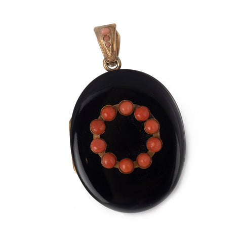 Antique Victorian Onyx and Coral Locket Front