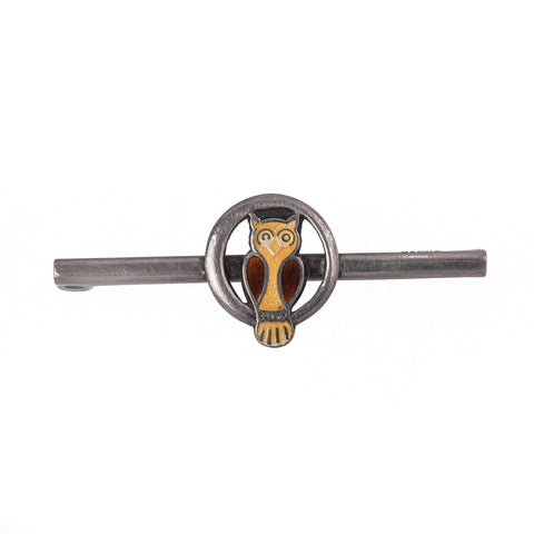 Vintage Silver and Enamel Owl Brooch