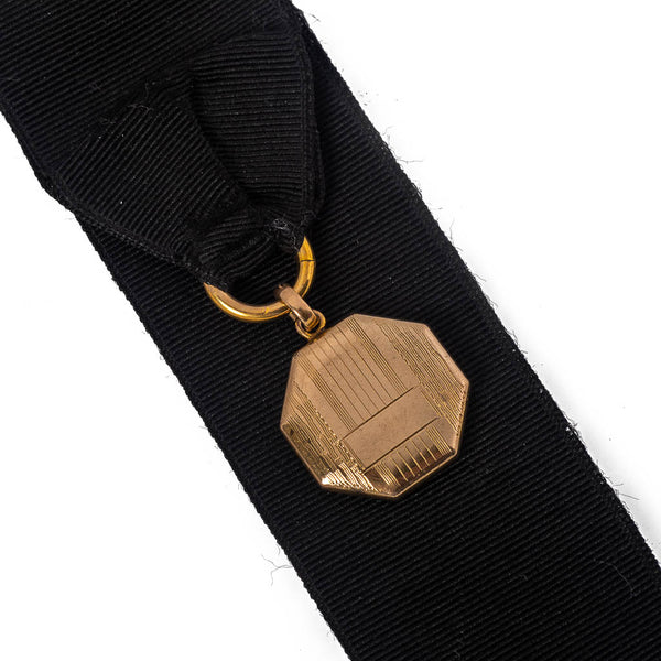 Antique Victorian Black Ribbon Medallion - close up