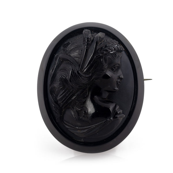 Antique  Jewellery Whitby Jet Cameo Brooch Lady