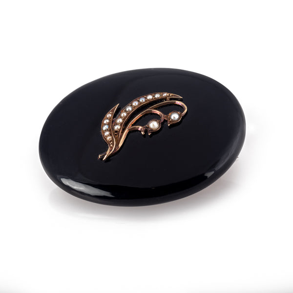 Antique Onyx & Pearl Brooch | Vintage Jewellery Australia Edge