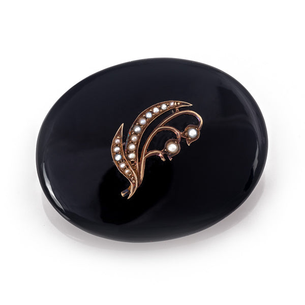 Antique Onyx & Pearl Brooch | Vintage Jewellery Australia Front