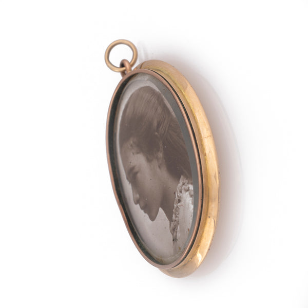 Antique Edwardian Rose Gold Photo Pendant - Side