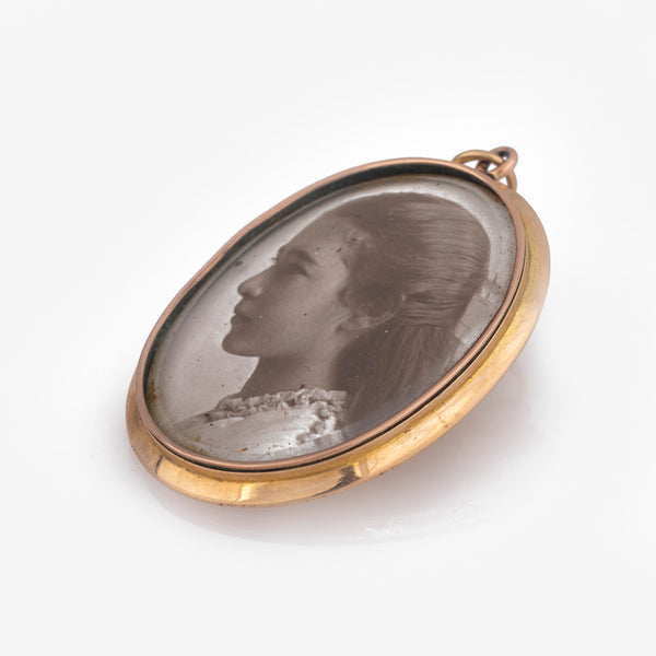 Antique Edwardian Rose Gold Photo Pendant - Edge