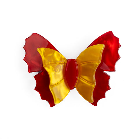 French Lea Stein Butterfly Brooch - Red and Yellow
