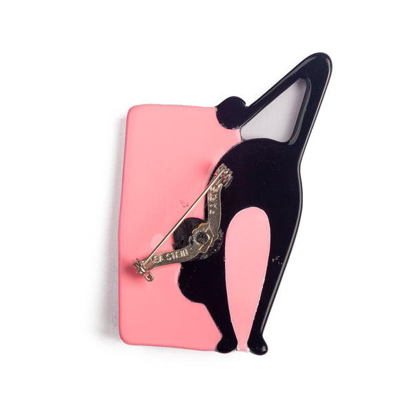 Lea Stein Cat with Ball Brooch - Pink Back