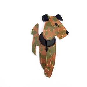 Lea Stein Ric The Dog Brooch - Camoflauge Front