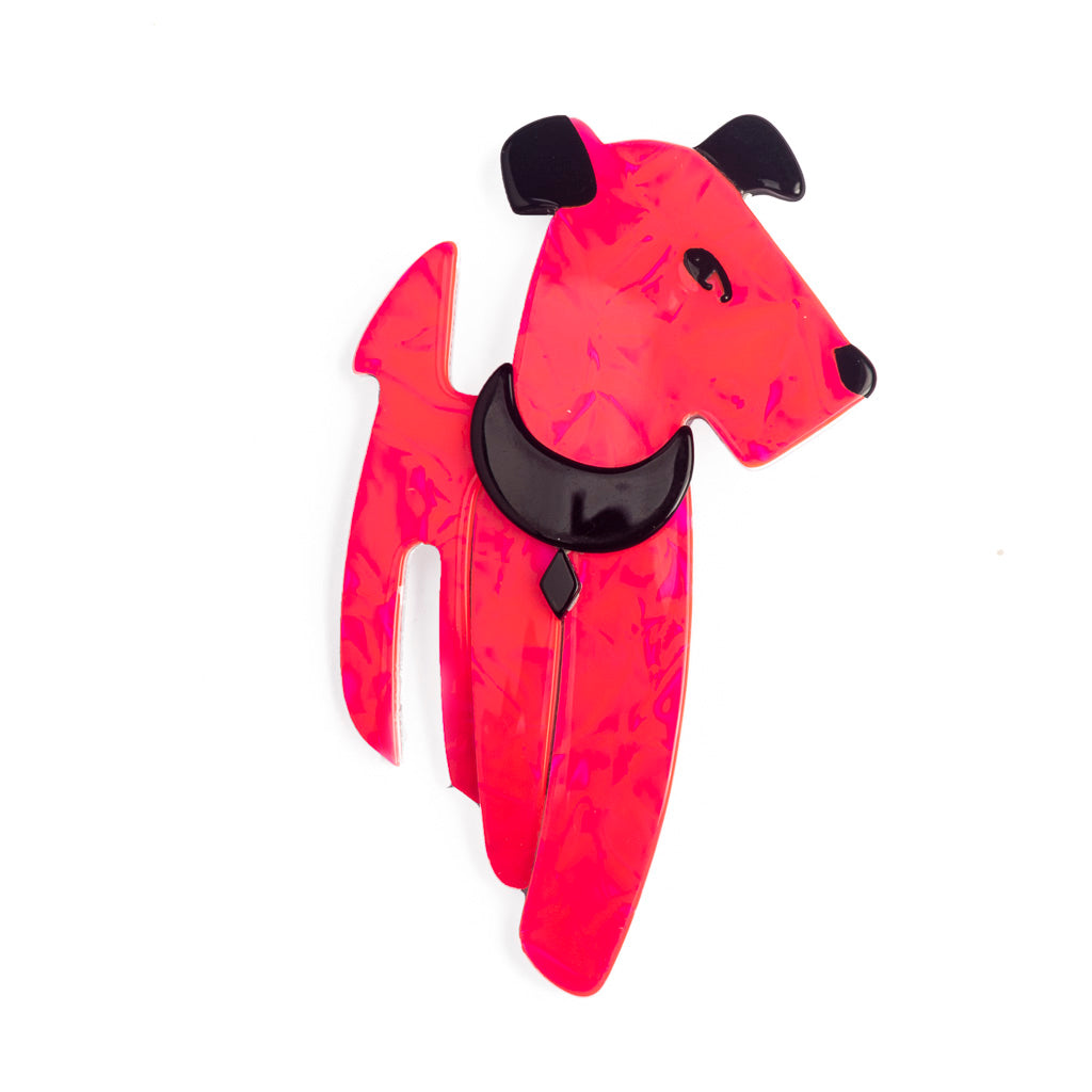 Lea Stein Ric The Dog Brooch - Pink Front