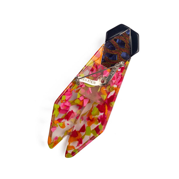 French Lea Stein Cicada Brooch - Multicoloured Design Back