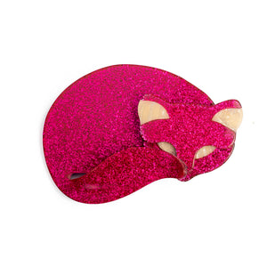 Lea Stein Gomina Pink Sparkle Cat Brooch - Front