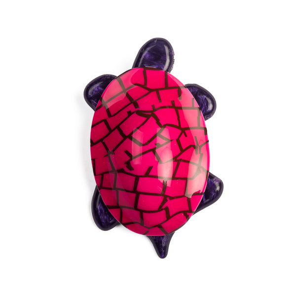 French Lea Stein Tortue Tortoise Brooch - Vibrant Pink Front