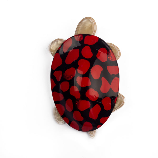 French Lea Stein Tortue Tortoise Brooch - Red