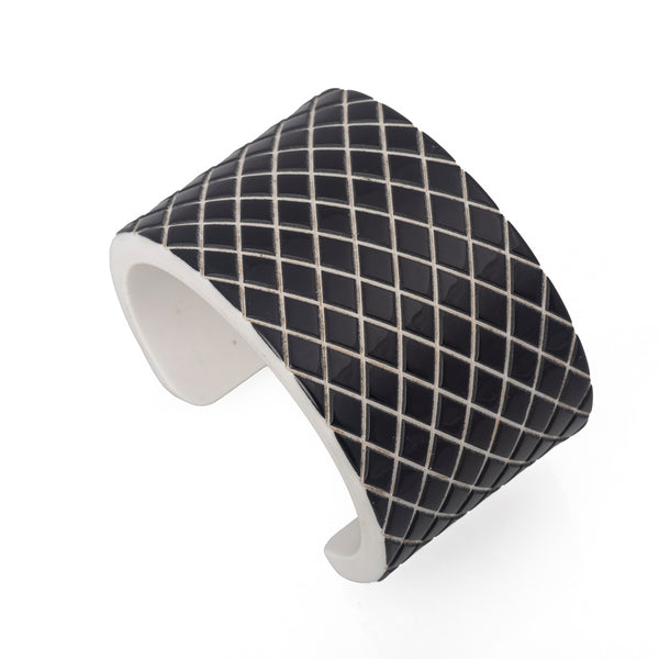 Vintage Black and White Resin Geometric Cuff Bangle Front