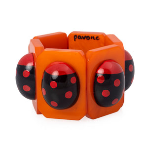 Pavone Lady Beetle Stretch Bangle in Orange - Signed